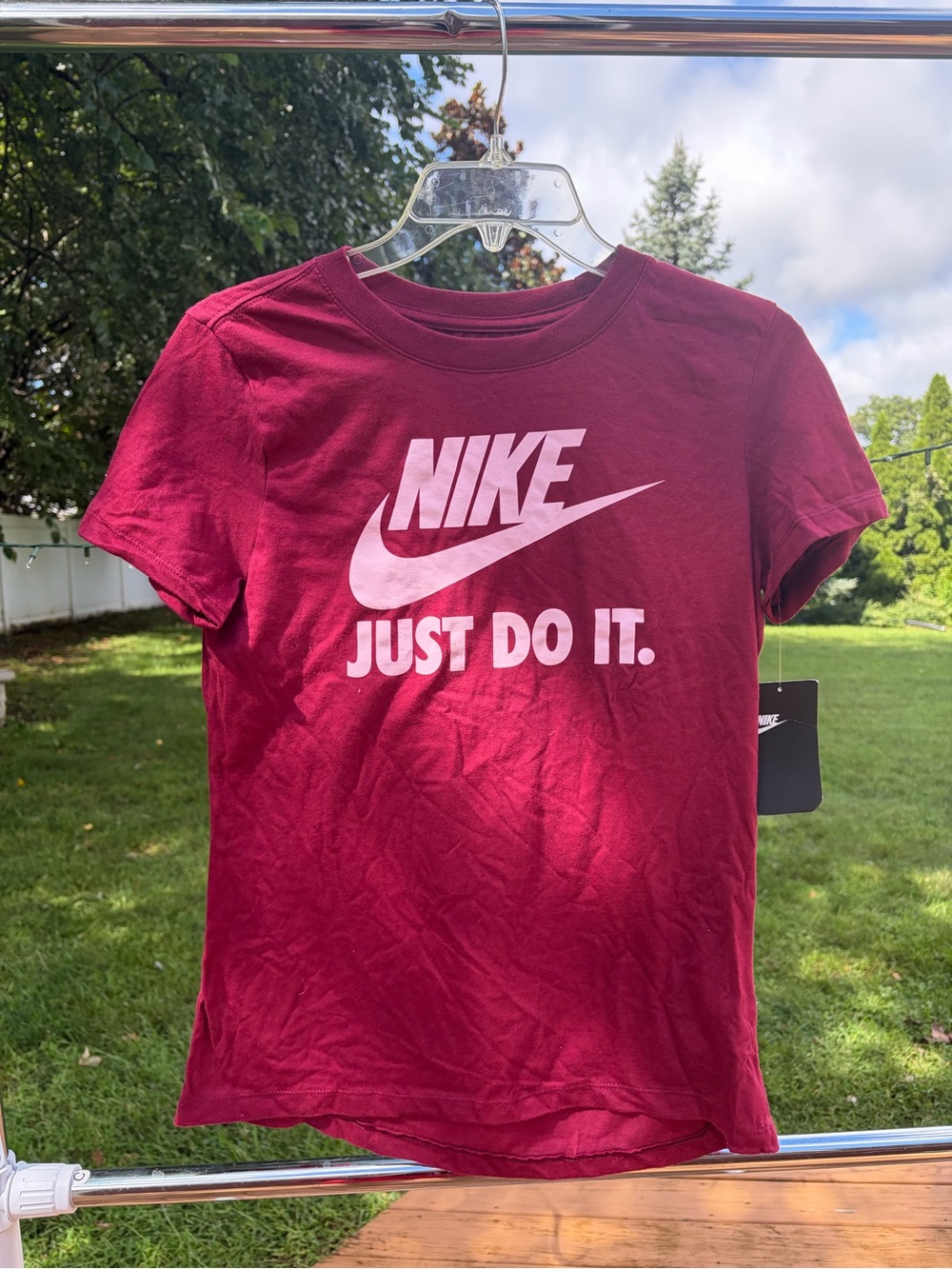 Nike Women's Maroon Short Sleeve Tee with White Logo
